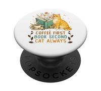 Coffee First Book Second Cat Always Reading Library Cat Love PopSockets PopGrip Adesivo