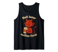 Coffee First Halloween Divertente Demone Diavolo Caffeina Amante Canotta
