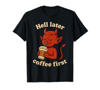 Coffee First Halloween Divertente Demone Diavolo Caffeina Amante Maglietta