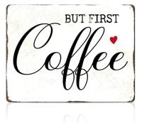 Coffee First Then World Metal Tin Sign Office Wall-Art 12x8 Inch