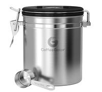 Coffee Gator Barattolo per caffè ermetico (piccolo 0,9 L) - contenitore per chicchi di caffè in acciaio inox con valvola di CO2 e indicazione della data nel coperchio, luce dell'aroma, con misurino