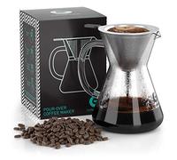 Coffee Gator Caffettiera a becco versatore - Vetro borosilicato ad alto calore da 414 ml con filtro riutilizzabile in acciaio inox, infusore per caffè a goccia, caraffa, 400 ml, trasparente