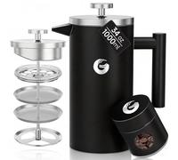 Coffee Gator Caffettiera Francese con contenitore per mini barattoli, caffettiera a stantuffo con doppia parete isolata e filtro in acciaio inossidabile, macchina per tè caldo e freddo, 1 litro