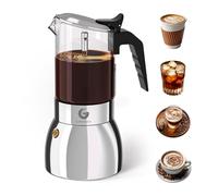 Coffee Gator Caffettiera Moka, Vetro Trasparente e Acciaio Inox, 9 Tazze (450 ml)