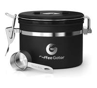 Coffee Gator Contenitore ermetico per caffè, 325 ml, in acciaio inox, da cucina, con datario, valvola di rilascio CO2 e paletta per zucchero, fagioli, tè, zucchero, cereali, biscotti - nero