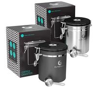 Coffee Gator Contenitore per caffè in acciaio inossidabile 1300 ml, contenitore ermetico con coperchio, indicatore di data, valvola di rilascio di CO2, cucchiaio dosatore