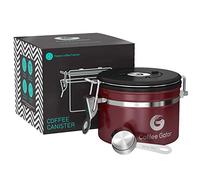 Coffee Gator Contenitore per caffè in acciaio inossidabile 900 ml, contenitore ermetico con coperchio, indicatore di data, valvola di rilascio di CO2, cucchiaio dosatore