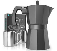 Coffee Gator Moka caffettiera per Piano Cottura, Veloce e Compatibile con induzione. Include 2 Tazze in Acciaio Inossidabile; capacità di erogazione: 350ml/6 Tazze