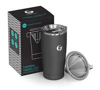 Coffee Gator - Tazza da viaggio Pour Over Coffee, macchina da caffè e tazza termica tutto in uno, in acciaio inox, con filtro antigoccia senza carta, 590 ml, grigio