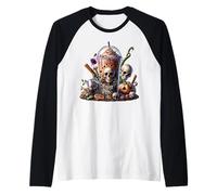 Coffee Halloween Graphic for Women And Men Skeleton Lovers Maglia con Maniche Raglan