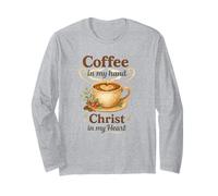 Coffee in My Hand Christ in My Heart Watercolor Christian Maglia a Manica