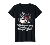 Coffee Keeps Me Going Until It's Time for Wine |- Maglietta con Stampa Grafica Economica, Donna, Nero, M