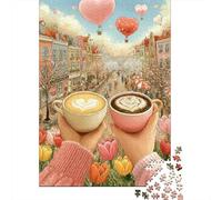 Coffee Love- Puzzle Romantic Town 1000 Pezzi Carta Riciclata Per Adulti E Oltre I 12 Anni Puzzle Divertente Regalo E Attività Per La Casa 70x50cm/1000pcs