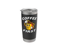 Coffee Lover Retro Cartoon Coffee First Bicchiere termico in acciaio inox doppia parete