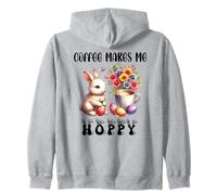 Coffee Makes Me Hoppy Easter Cute Bunny Drinking Coffee Cup Felpa con Cappuccio