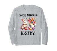 Coffee Makes Me Hoppy Easter Cute Bunny Drinking Coffee Cup Maglia a Manica