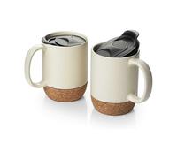 Coffee Mugs Set of 2, 15 OZ Ceramic Mug with Insulated Cork Bottom and Splash Proof Lid, Large Coffee Mug with Handle for Men, Women, white