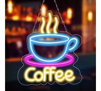 Coffee Neon Sign, caffè/lamina luminosa a LED, caffè, targa al neon, con interruttore regolabile e catena sospesa, funzionamento tramite USB, per bar, soggiorno, decorazione