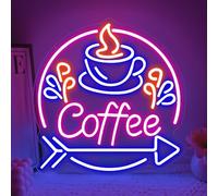 Coffee Neon Sign,Caffè Neon Led Decorazione Parete,Colorato Insegne Luminose per Home Caffè Bar/Stazione Camera da Letto,Scritte Neon Regalo per Uomini Lady Ado USB Powered（13,8"*14"）