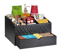 Coffee Station Organizer, Wooden Tea Stations Drawer, 12.2x7.87x6.69 Inches 5 Compartment Coffee Organizers with Pull Out Tray for Home, Workplace, Dorm, Cafe, Dining Room, Restaurant, Bedroom