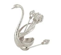 Coffee Stirring Spoons Set - 6 Pieces Swan Design Long Handle Spoons with Holder | Aesthetic Coffee Bar Mixing for Kitchen, Bar, Office, Dessert, Ice Cream, Cake