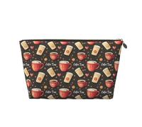 Coffee Time Borsa per il trucco, Borsa cosmetica da viaggio per articoli da toeletta per donne, graziosa borsa organizer per trucco in pelle