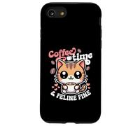 Coffee Time & Feline Fine Carino Kawaii Amante Gatto Mattina Custodia per iPhone SE (2020) / 7/8