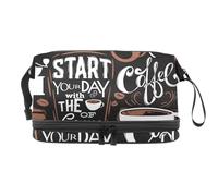 Coffee Time - Trousse a doppio strato per cosmetici per donne e ragazze, borsa da toeletta da viaggio per trucchi, pratica borsa organizer con scomparto per pennelli, Multi, 27x15x14 cm/10.6x5.9x5.5