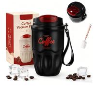 Coffee Vacuum Flask, Portable Coffee Cup with Leak Proof Lid & Handle,Stainless Steel Insulated Water Bottle for Hot and Cold Drinks, Vacuum Flask for Home & Office (Black Standard Model)