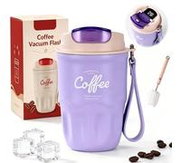 Coffee Vacuum Flask, Portable Coffee Cup with Leak Proof Lid & Handle,Stainless Steel Insulated Water Bottle for Hot and Cold Drinks, Vacuum Flask for Home & Office (Purple Digital Display Model)