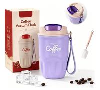 Coffee Vacuum Flask, Portable Coffee Cup with Leak Proof Lid & Handle,Stainless Steel Insulated Water Bottle for Hot and Cold Drinks, Vacuum Flask for Home & Office (Purple Standard Model)