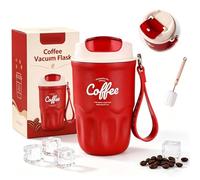 Coffee Vacuum Flask, Portable Coffee Cup with Leak Proof Lid & Handle,Stainless Steel Insulated Water Bottle for Hot and Cold Drinks, Vacuum Flask for Home & Office (Red Digital Display Model)