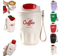 Coffee Vacuum Flask, Portable Coffee Cup with Lid & Handle,12oz Temperature Display Mug,Vacuum Insulated Stainless Steel Water Bottle,Travel Coffee Mug for Hot and Cold Drinks (White)