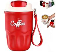 Coffee Vacuum Flask,Smart Led Temperature Display Coffees Cup With Leak-Resistant Lid And Handle,12 Oz 316 Stainless Steel Liner Coffee Mug Hot Cold Drinkware,For Home,Office And Outdoor (red)