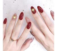 Coffin Christmas False Nails Short Red Fake Nails Heart Acrylic Press on Nails Full Cover Stick On Nails 24 Pcs Set for Women or Girls