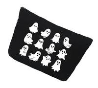 Coffin Decor | Vintage Coffin Shape LED Light Holiday Spooky Sign | Goth Ro | Portable Cute Canvas Pouch for Women Everyday Travel Camping Home Makeup Bag Halloween Ghost Print Makeup Brush Bag