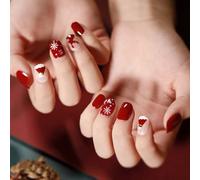 Coffin False Nails Christmas Fake Nails Snow Elk Press on Nails Full Cover Stick on Nails 24pcs for Women and Girls
