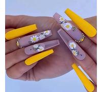 Coffin False Nails Flower Press on Nails Long Fake Nails Ballerina Acrylic Stick on Nails 24pcs for Women and Girls
