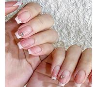 Coffin False Nails French Short Fake Nails Natural Press on Nails Ballerina Acrylic Stick on Nails 24pcs for Women and Girls(A)