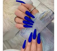 Coffin False Nails Long Fake Nails Ballerina Acrylic Press on Nails Pure Color Stick on Nails 24pcs for Women and Girls(Royal blue)