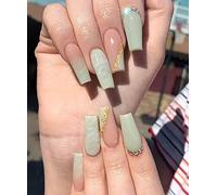 Coffin False Nails Long Fake Nails Press on Nails Bellarina Acrylic Stick on Nails 24pcs for Women and Girls (Color : Pink, Size : 26 Piece Set)
