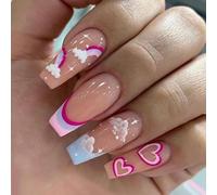 Coffin False Nails Marble Long Fake Nails Gold Foil Press on Nails Ballerina Acrylic Stick on Nails 24pcs for Women and Girls, with solid glue, nail lamp (Color : Multi-colored, Size : Variety Pack