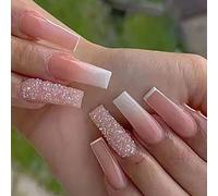 Coffin False Nails Press on Nails French Long Fake Nails Ballerina Acrylic Stick on Nails 24pcs for Women and Girls (Color : Pink, Size : B)