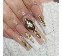 Coffin False Nails Press on Nails French Long Fake Nails Ballerina Acrylic Stick on Nails 24pcs for Women and Girls (Color : Pink, Size : L)