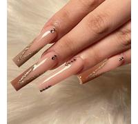 Coffin False Nails Press on Nails French Long Fake Nails Ballerina Acrylic Stick on Nails 24pcs for Women and Girls (Color : Pink, Size : J)