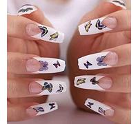Coffin False Nails Press on Nails French Long Fake Nails Ballerina Acrylic Stick on Nails 24pcs for Women and Girls (Color : Pink, Size : O)