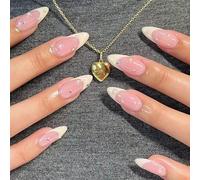 Coffin False Nails Rhinestone Press on Nails French Fake Nails Ballerina Acrylic Stick on Nails 24pcs for Women and Girls(C)