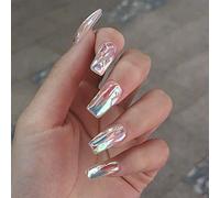 Coffin False Nails Short Fake Nails Glaze Acrylic Full Cover Stick on Nails False Nail 24pcs for Women and Girls