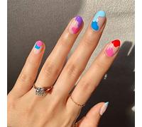 Coffin False Nails Short Fake Nails Graffiti Artificial Acrylic Press on Nails Full Cover Stick on Nails 24pcs for Women and Girls(2)