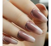 Coffin Press On Nails Disegni Gradiente Unghie Finte Colle Su Acrilico Artificiale 24pcs Stick Per Le Donne Premere Unghie Bara Mandorla French Tip Nail